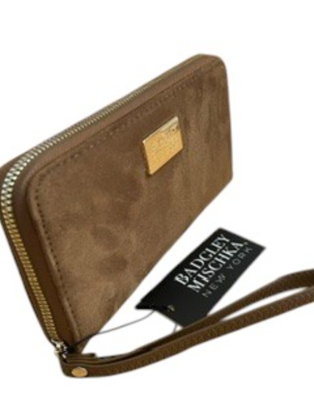 BADGLEY MISCHKA New York Brown Faux Suede Wristlet Wallet NWT